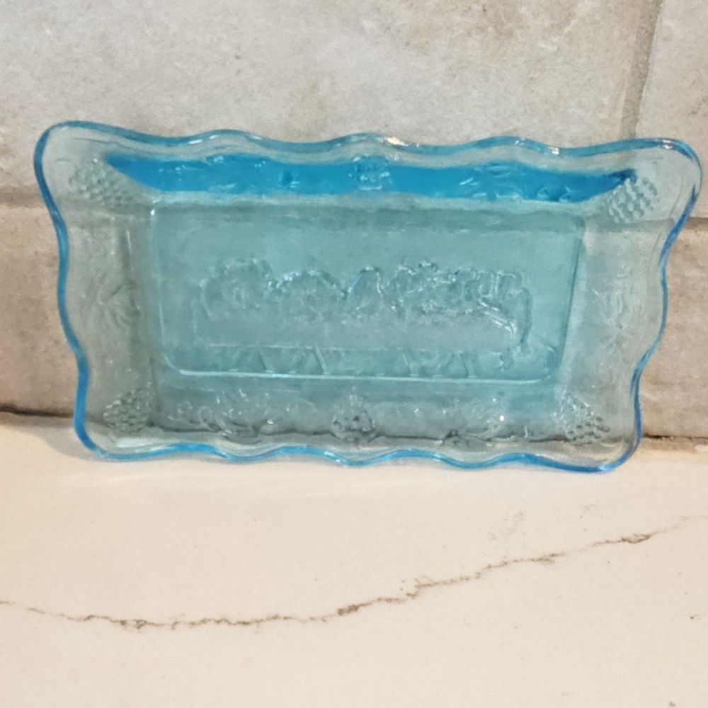 Vintage Tiara Glass Blue Lord's Supper Small Dish